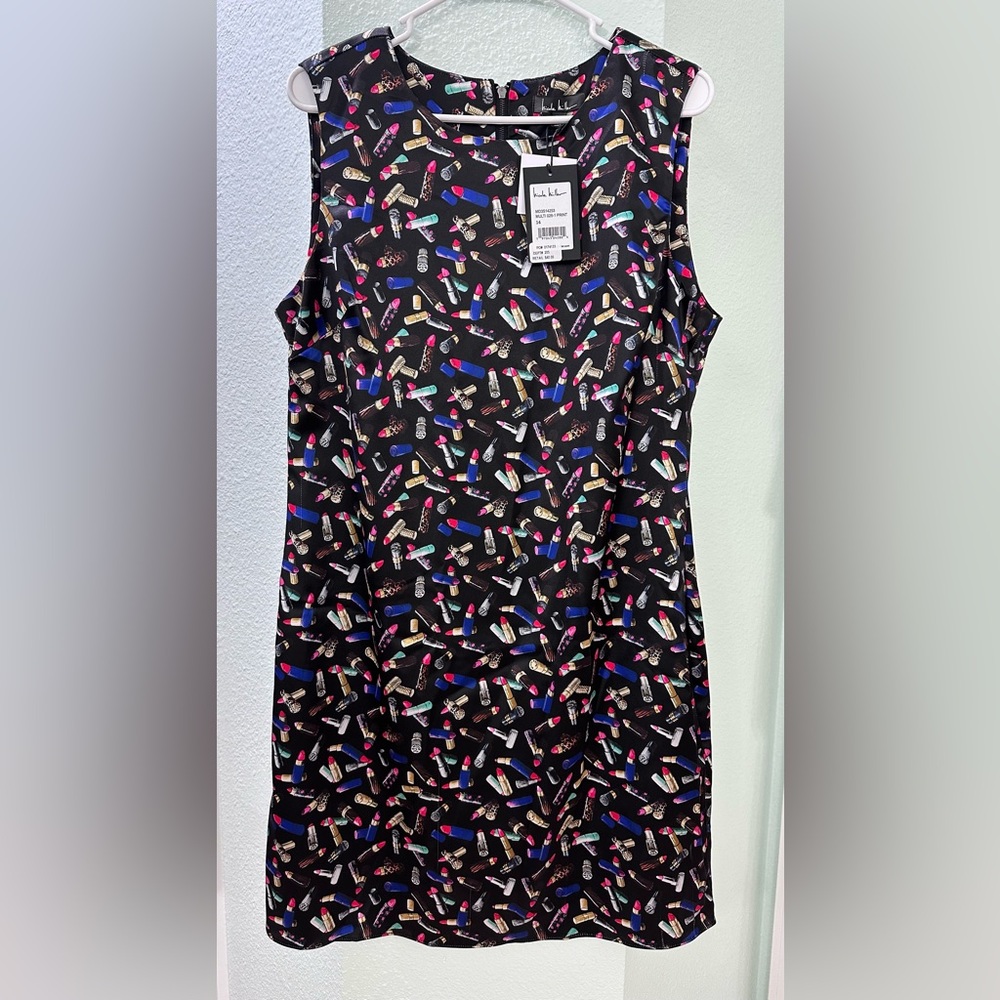 Nicole Miller Super Fun Lipstick Black Silky Sheath Dress, 14
